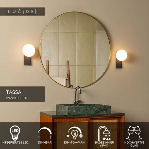 Lucide TASSA - Wandleuchte Badezimmer - LED Dim to warm - 1x10W 1800K/3000K - IP44 - Schwarz - USP